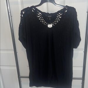 NWT Torrid Black Women's Blouse with Crochet Accents